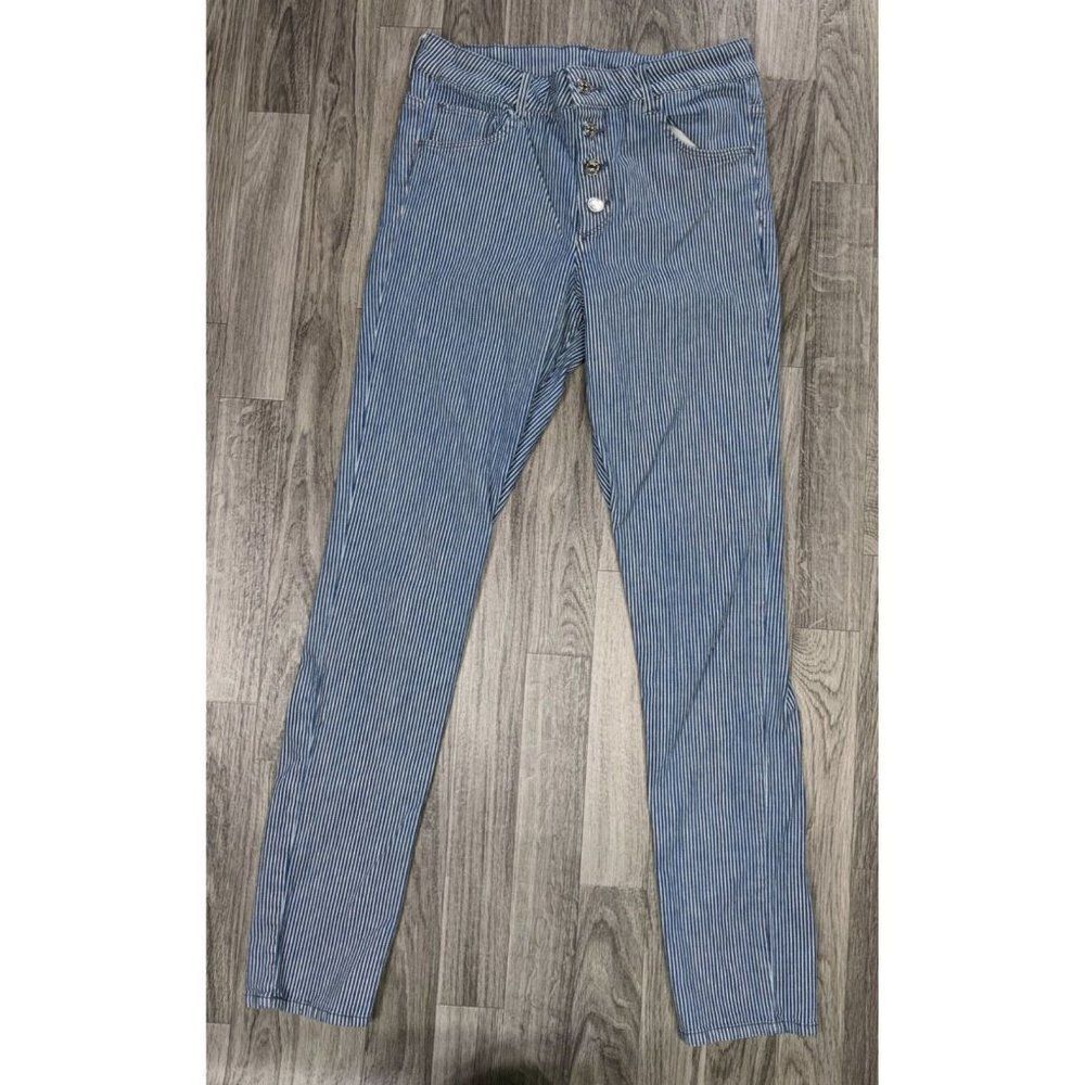 &Denim By H&M Womens Size 30 High Waist Striped Button Fly Skinny Ankle Pants